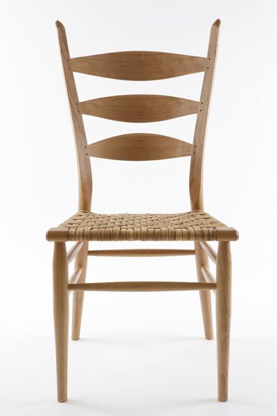 Brian Boggs|Berea, Kentucky. Three Slat Ladder-back Side Chair. Cherry with hickory bark seat.