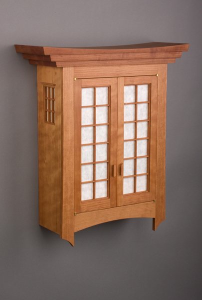 Monica Raymond| Alexandria, New Hampshire. Torii Gate-inspired Wall Cabinet, 2011. Cherry, rice paper, oil finish. $4,500.00. 16.5