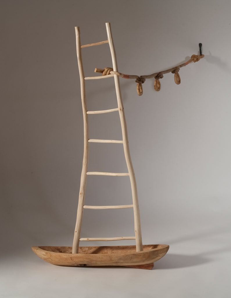 Lin Lisberger|Portland, ME. Anchored: Hand Over Hand, 2010. Cherry, apple, beech, wire, steel. 44