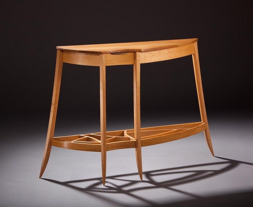 Leah Woods | Portsmouth, NH. Hall Table, 2008. White oak, maple, African satin wood, brass hardware. 38